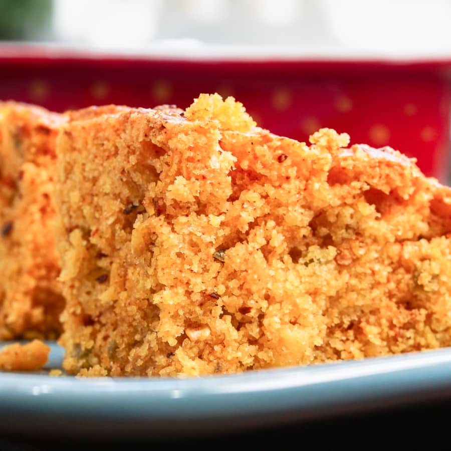 cornbread with jalapenos, chili powder and red pepper flakes