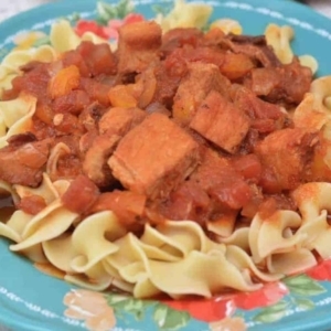 close up of authentic hungarian goulash on a plate