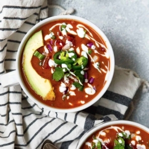 top view of a bowl of taco soup