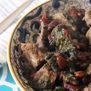 close up of ghormeh sabzi in a bowl