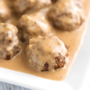 close up of swedish meatballs