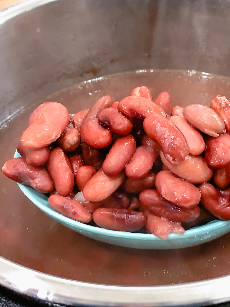 a spoonful of power soaked red kidney beans after soaking in the instant pot