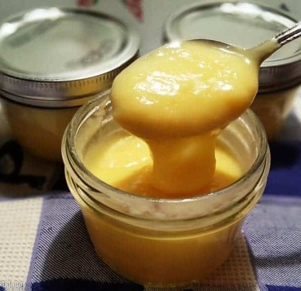 lemon curd in a small glass jar