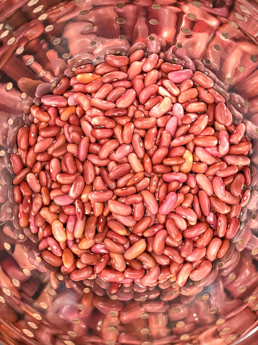 red kidney beans in a strainer