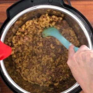 mixing pasta into ground beef in the instant pot