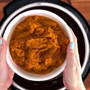 a bowl of pumpkin puree over the instant pot