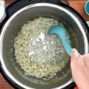 mixing onions in the instant pot