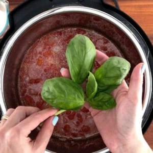 basil leaves over the instant pot