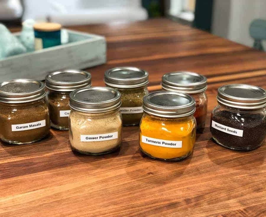 labeled spice storage containers