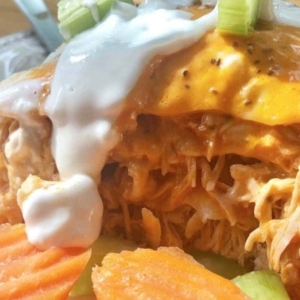 buffalo chicken tortilla pie on a plate