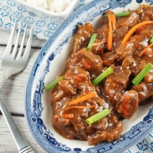 melt in your mouth mongolian beef on a plate