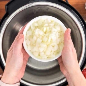 diced yellow onion for adding flavor to the taco soup