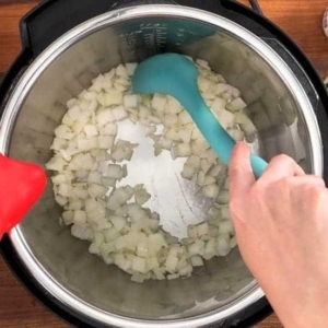 sauteing diced yellow onion in the instant pot