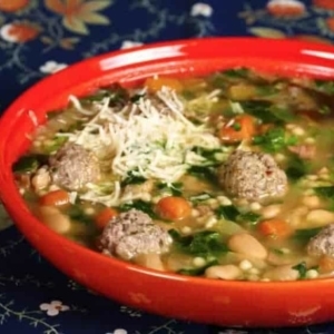 italian wedding soup in a large bowl