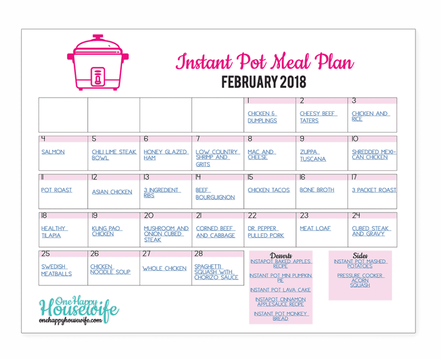 instant pot february meal plan