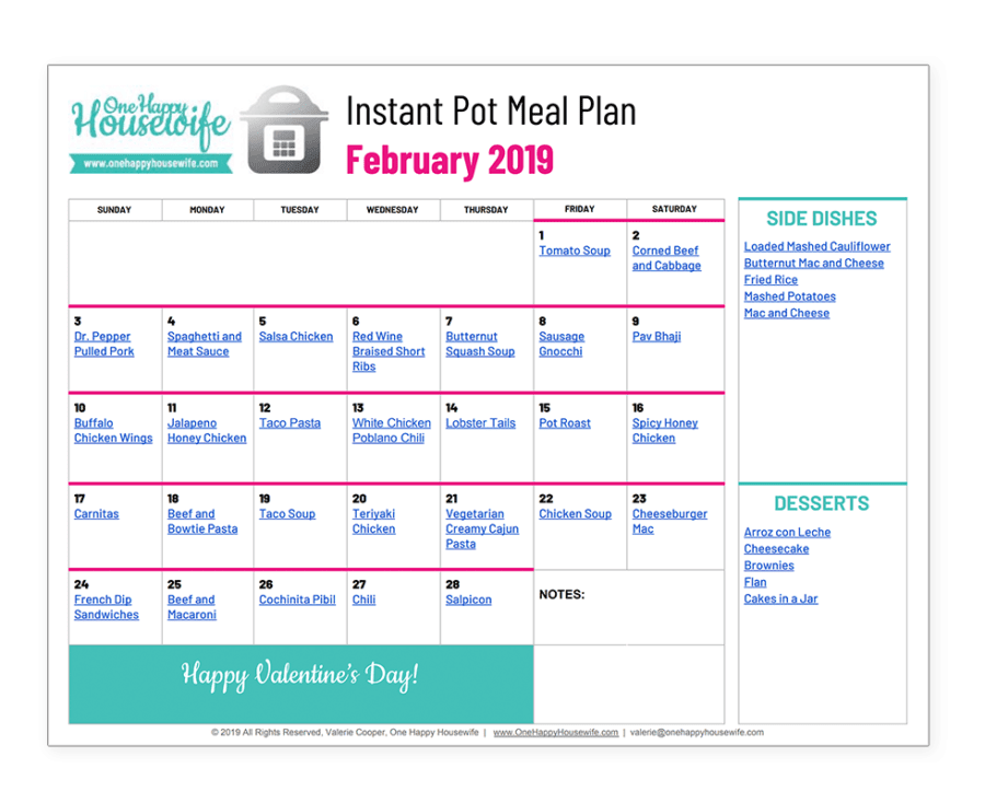 instant pot february meal plan