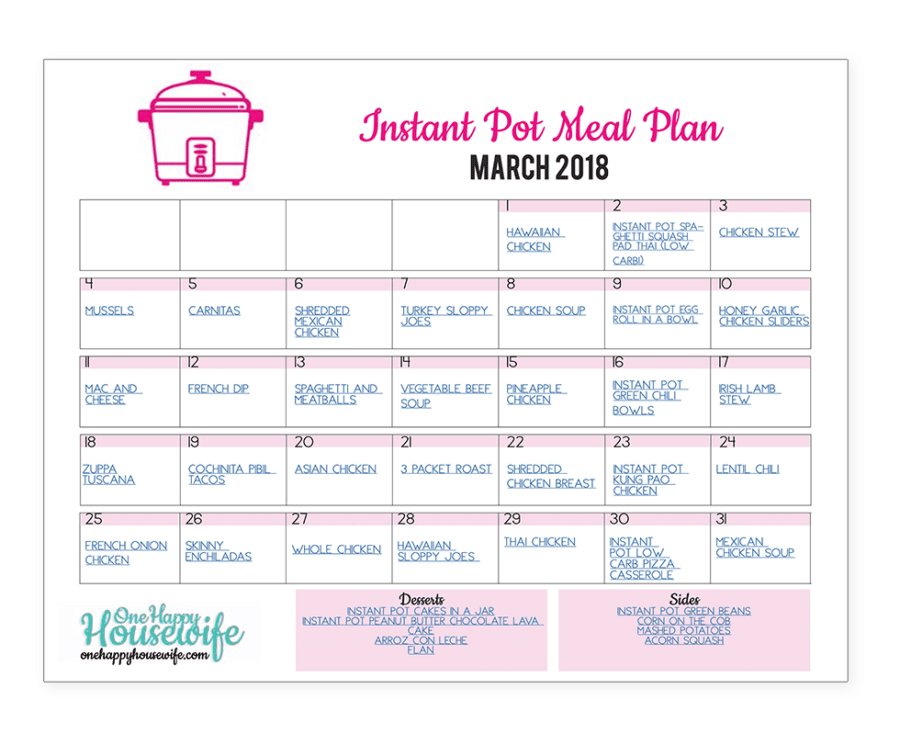 instant pot march meal plan