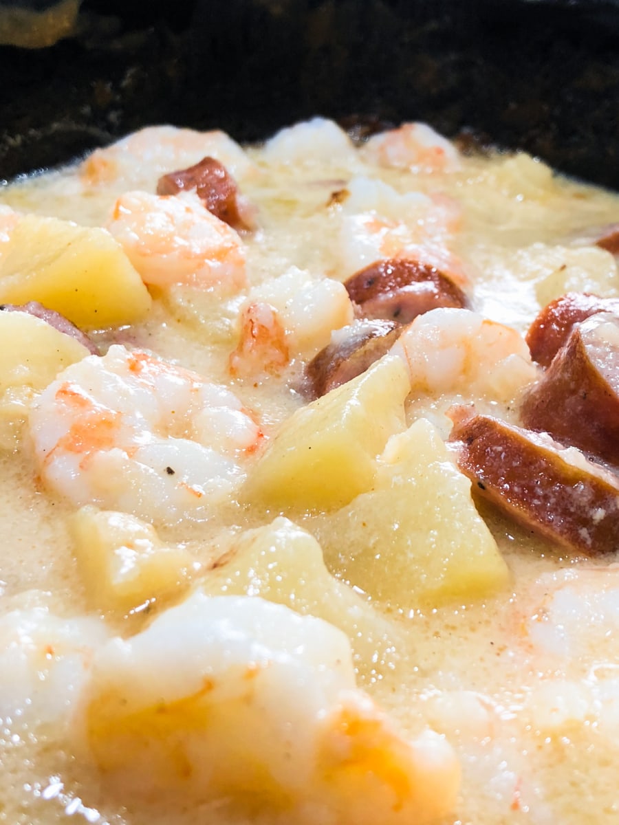 shrimp, sausage, and potato casserole in the slow cooker