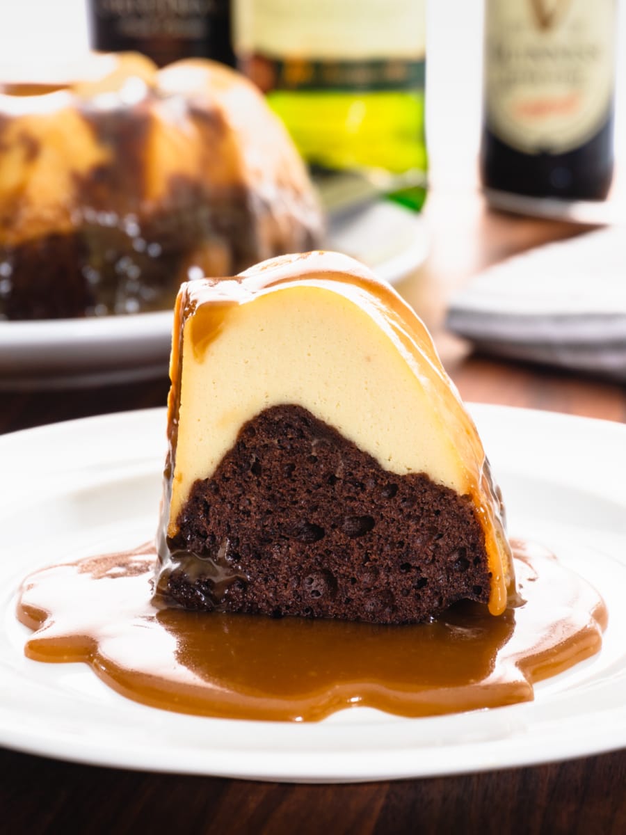 a slice of instant pot irish car bomb chocoflan