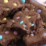 eater brownies with pastel colored m&ms