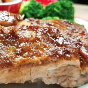 close up of a glazed coca cola ribs