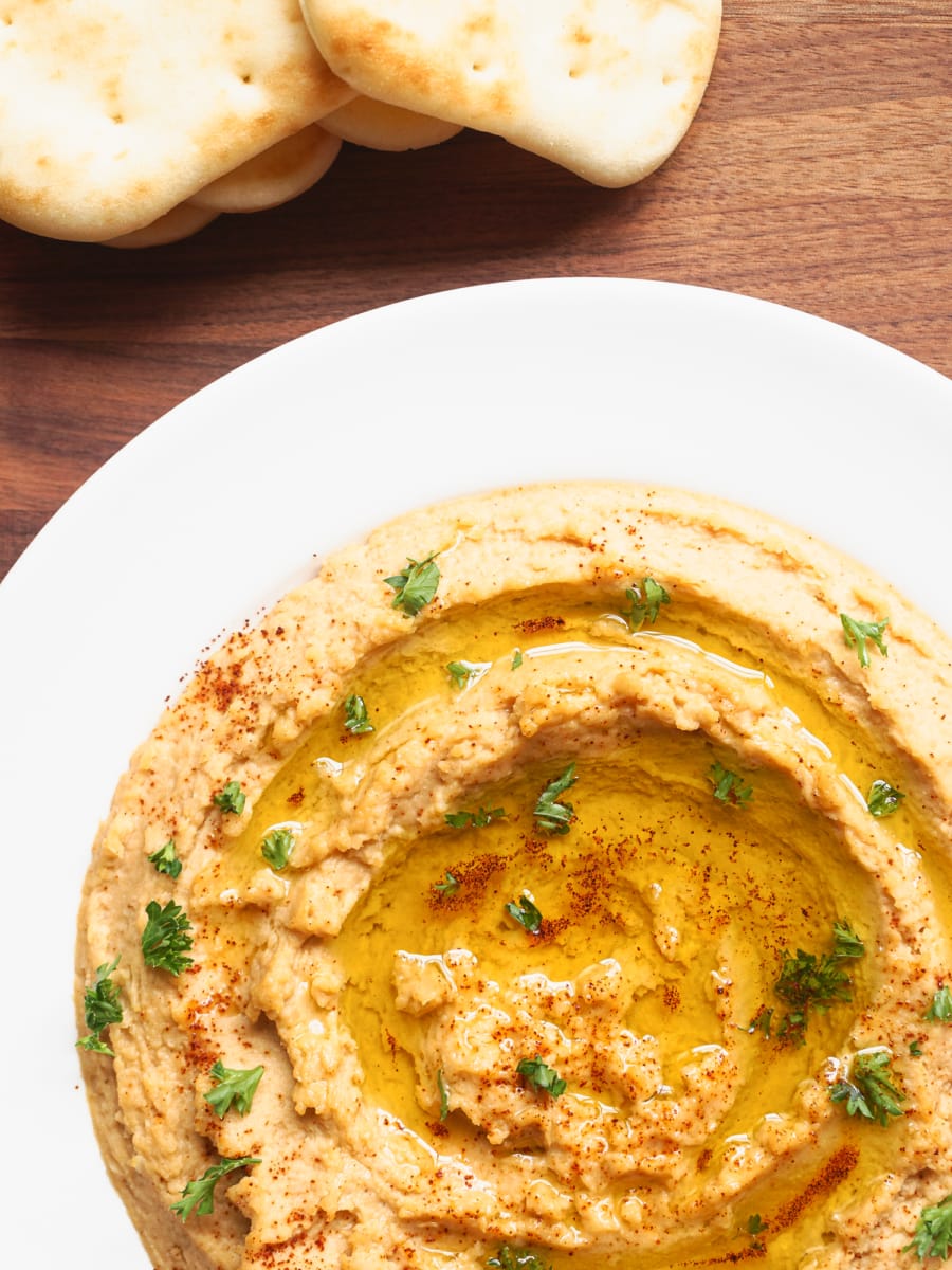 homemade hummus and pita bread