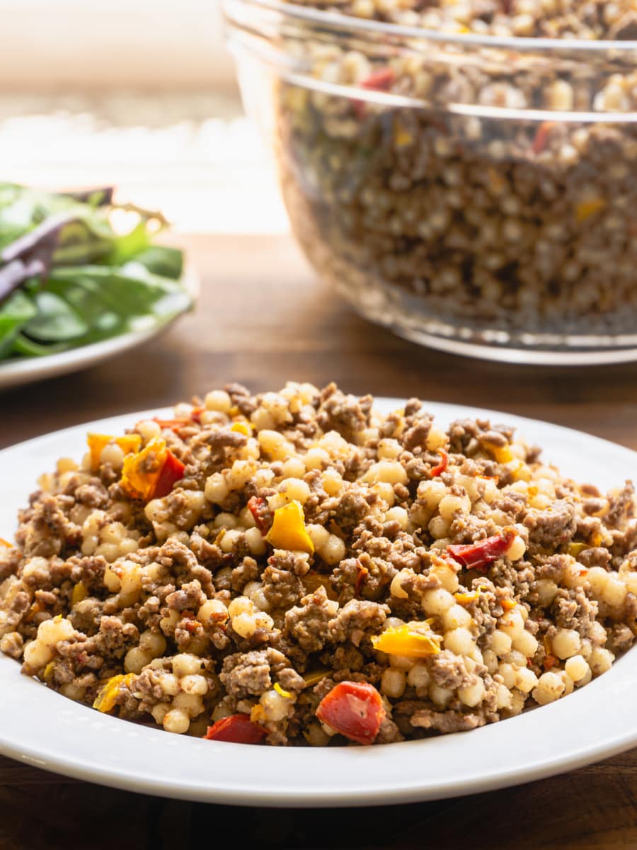 couscous and ground beef on a large plate