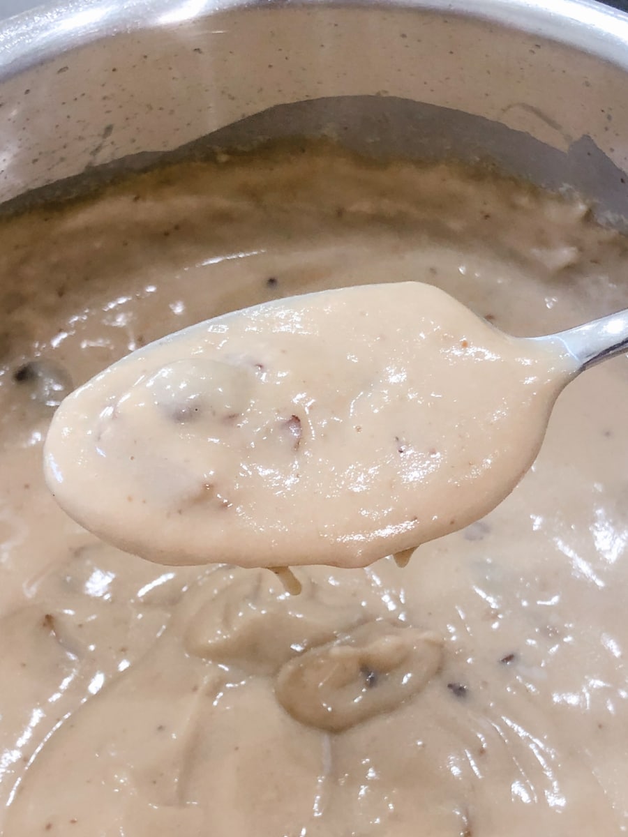 spoonful of homemade cream of mushroom soup