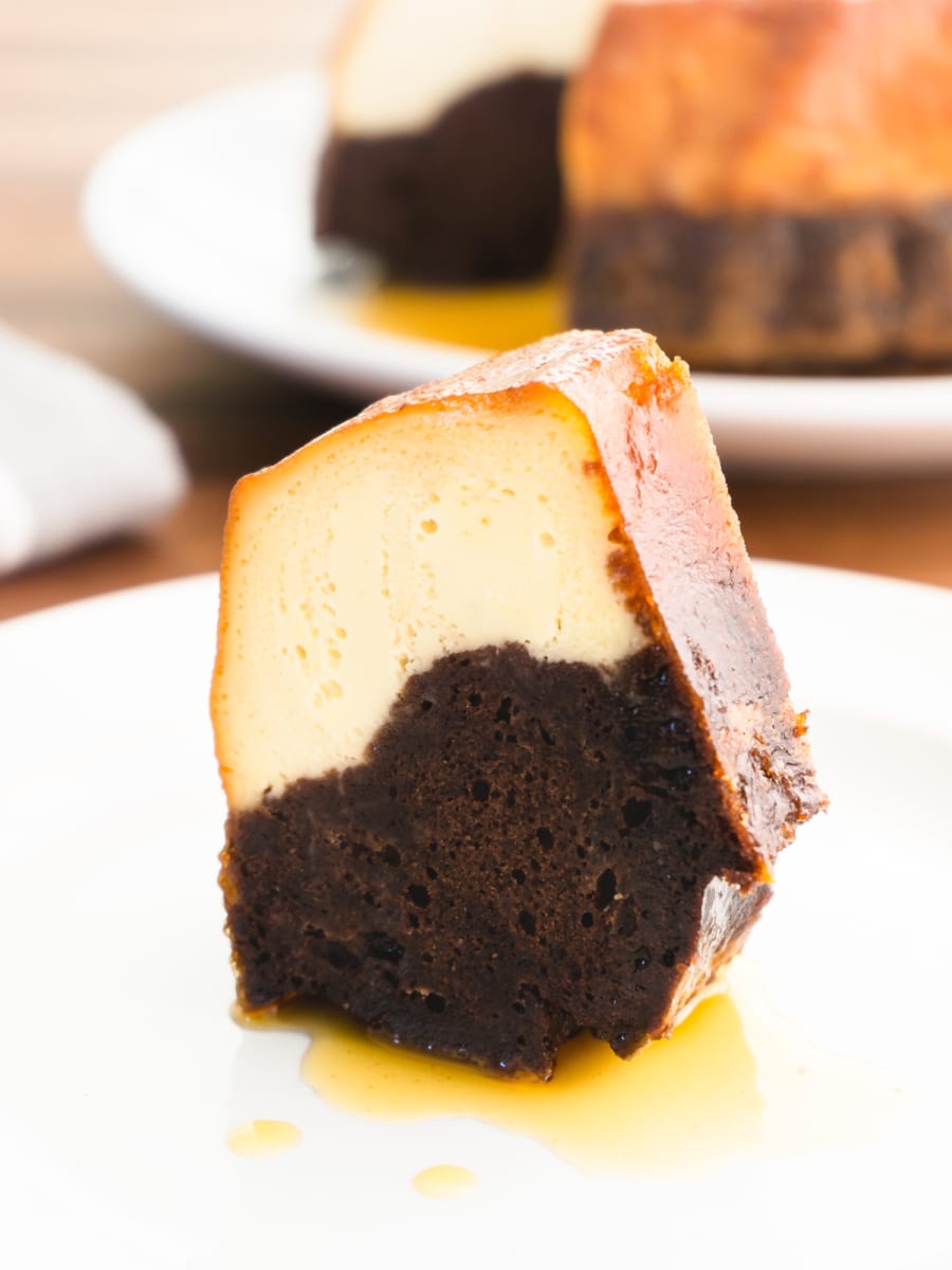 fresh chocoflan on a large plate