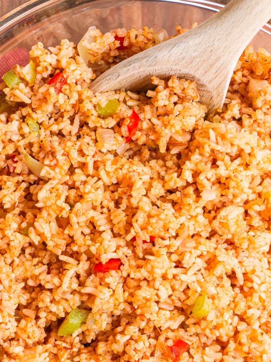 a bowl of spanish rice that was made in the instant pot