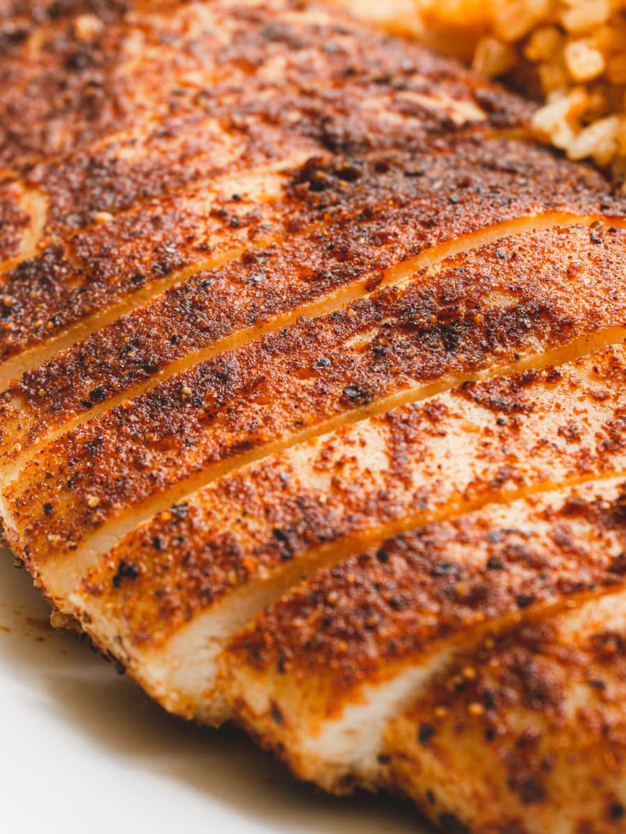 close up of an oven roasted chicken breast