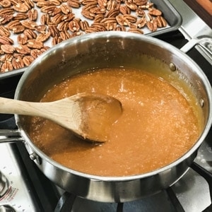 overhead shot of toffee on the stove