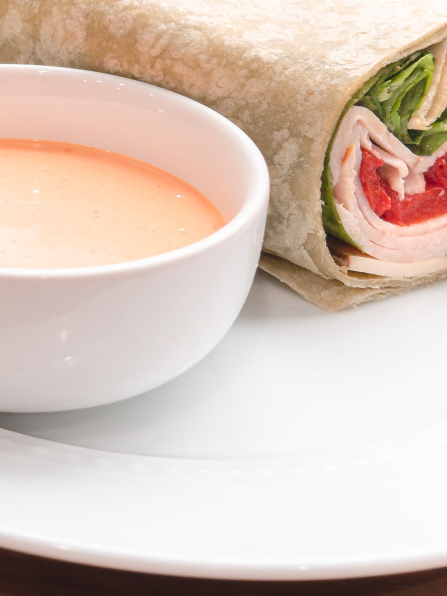 sriracha mayo sauce with chicken wrap