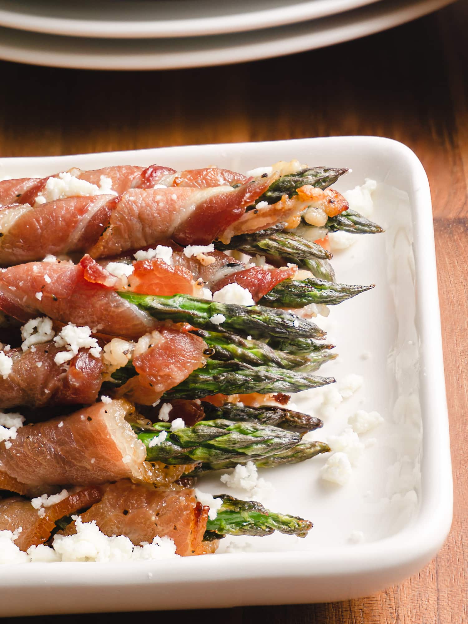 Maple Bacon Wrapped Asparagus Topped with Feta One Happy Housewife