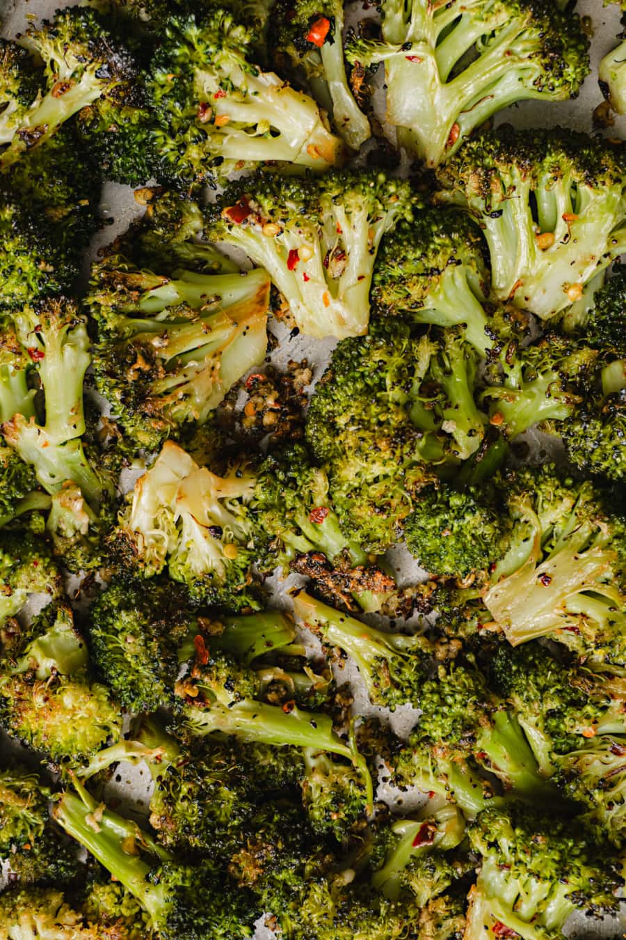 oven roasted broccoli on a sheetpan