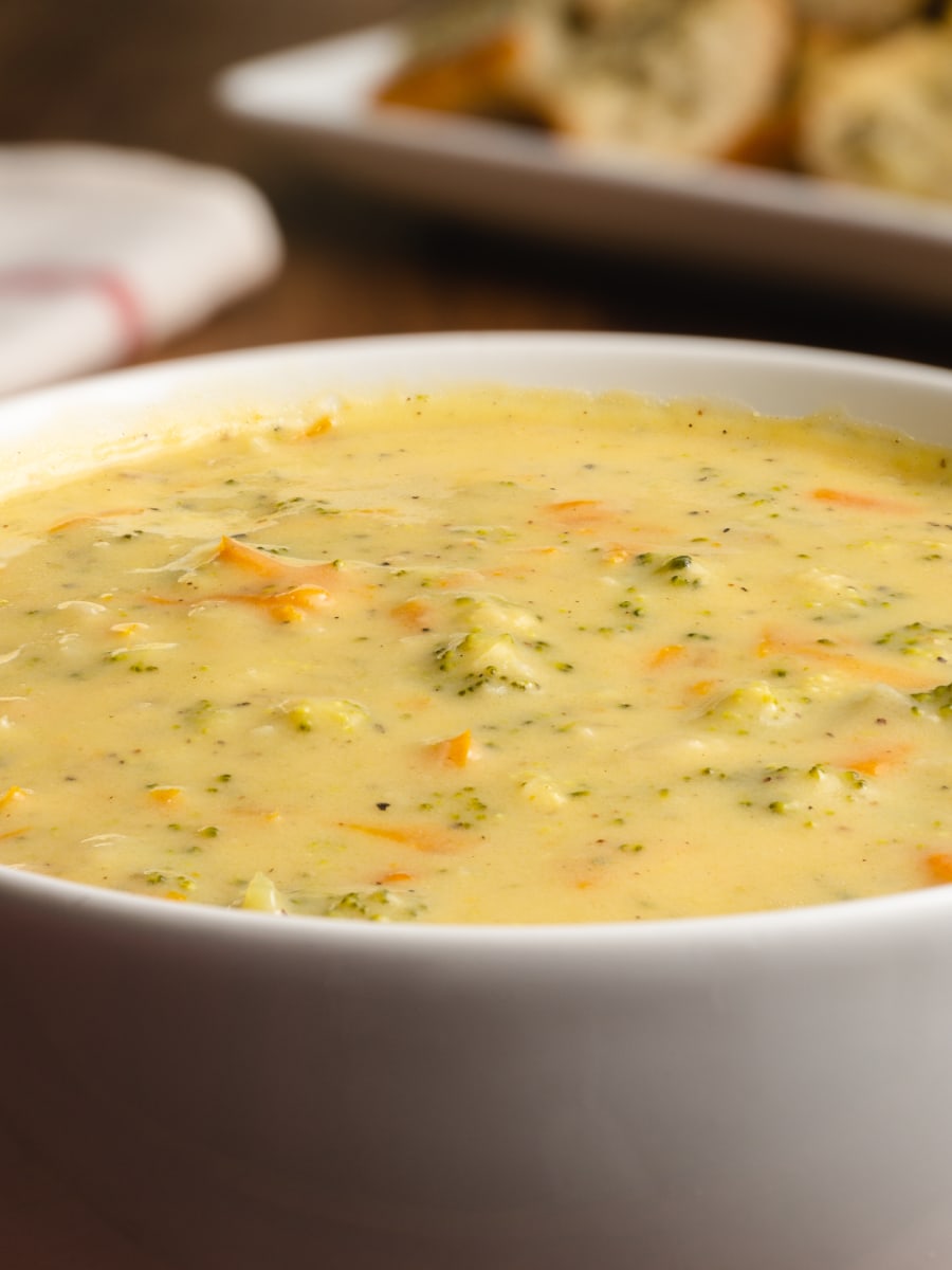 broccoli and cheese soup in a bowl