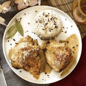 chicken adobo on a dinner plate