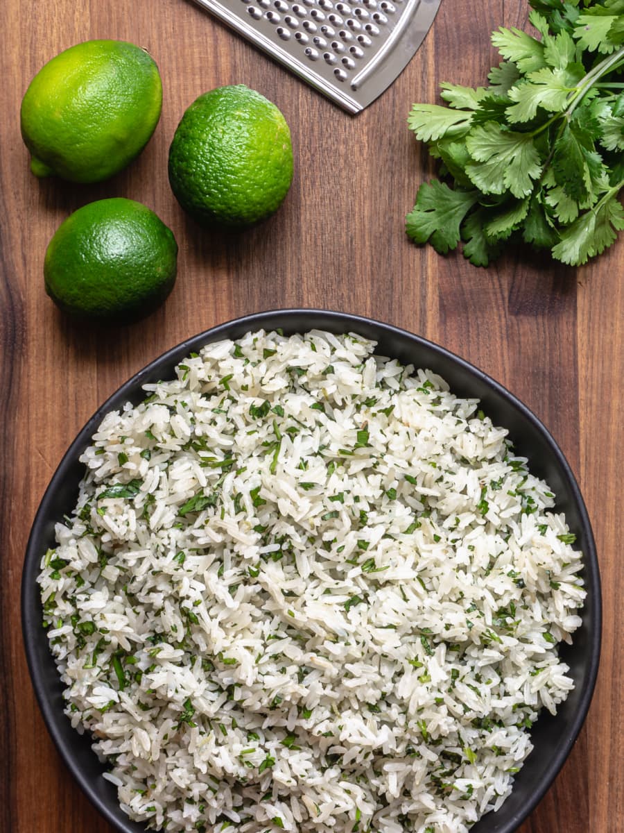 overhead shot of a cilantro lime rice in a bowl