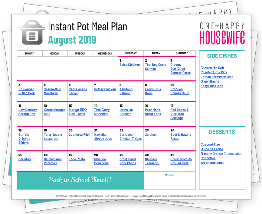august instant pot meal plan