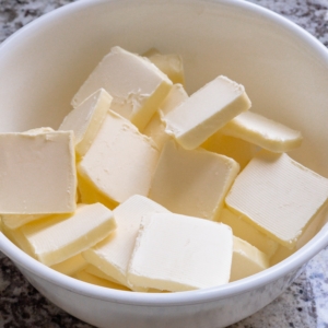 slices of butter in a bowl