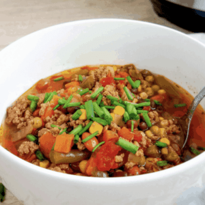 vegetable and beef soup in a bowl