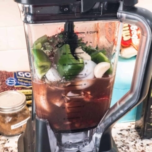 vegetables, beans and bean broth in the blender