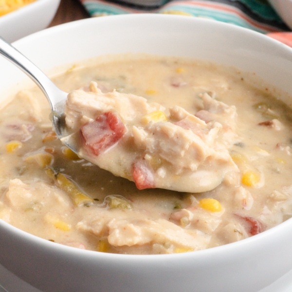 a large bowl of white bean chicken chili