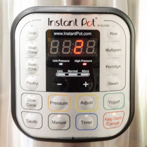 the instant pot reads a two minute cook time for cooking white chicken chili