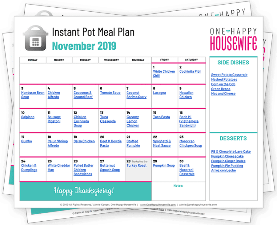 instant pot november meal plan