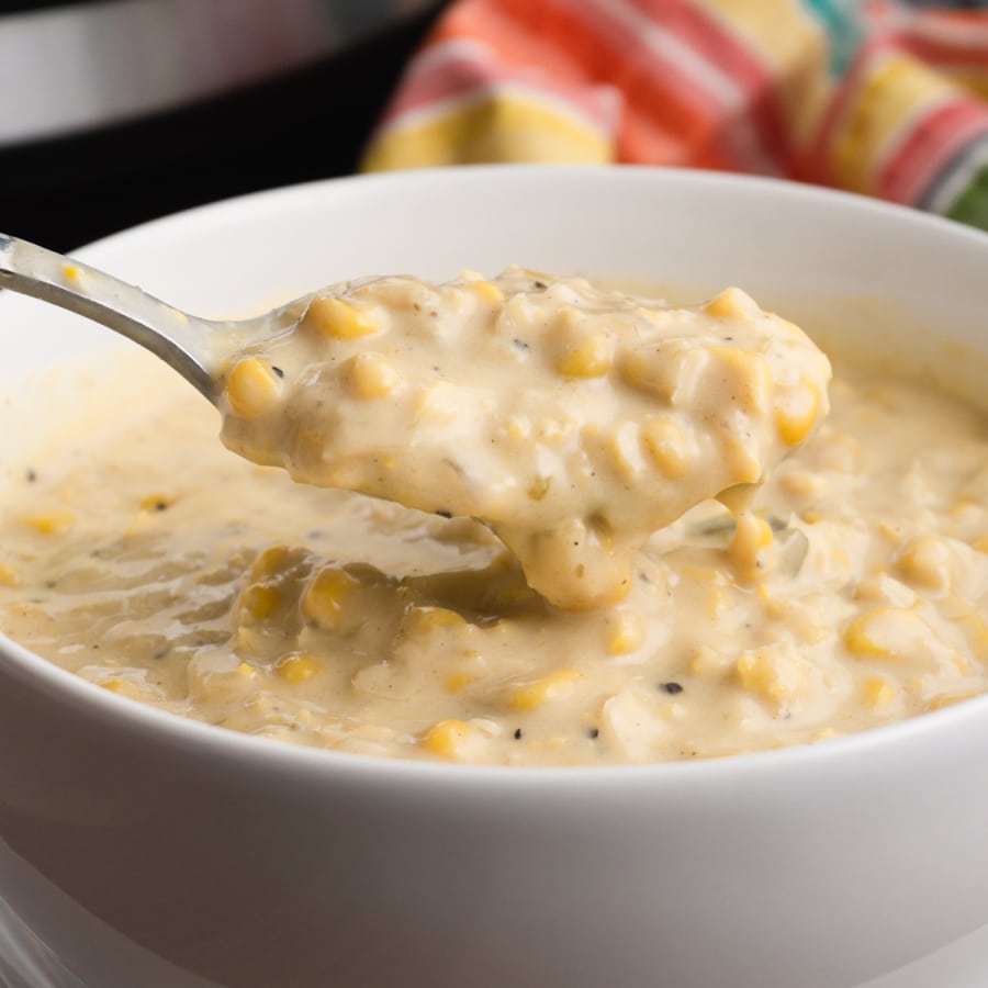 a spoonful of vanilla jalapeño corn chowder