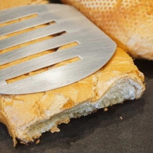 toasting bread on a skillet