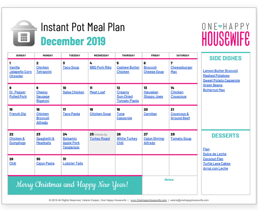 instant pot december meal plan