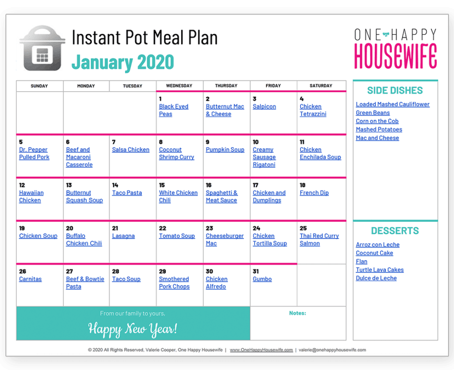 instant pot january 2020 meal plan