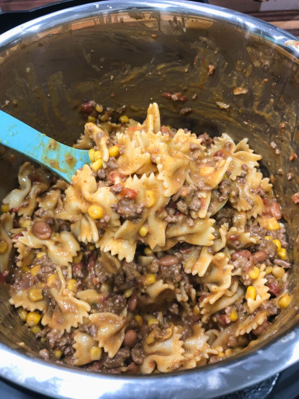 a spoonful of taco pasta made in the mealthy multipot